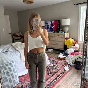 Zara brown straight leg jeans.